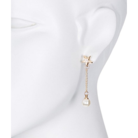 18k Gold Plated Sparkle Star Pearl Drop Earrings - Picture 2 of 2